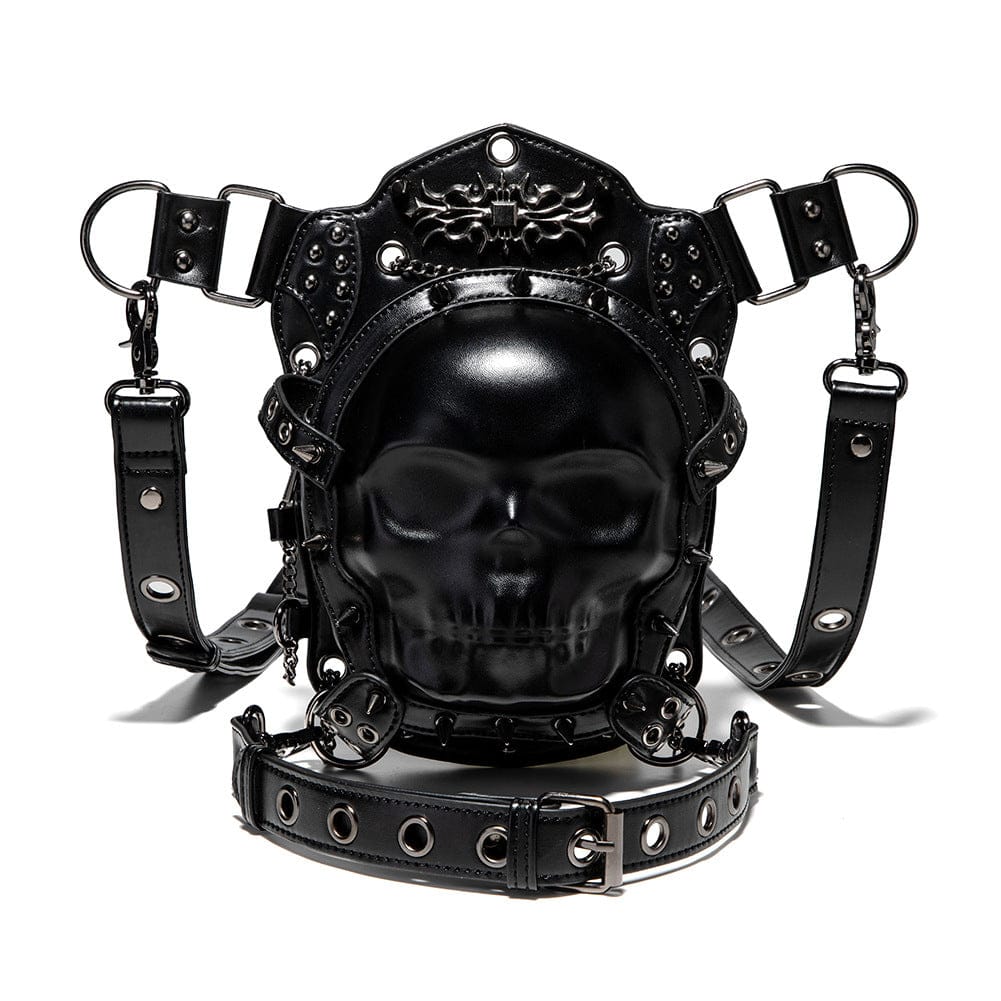 Kobine Unisex Punk Nietenbesetzte Totenkopf-Kettentasche