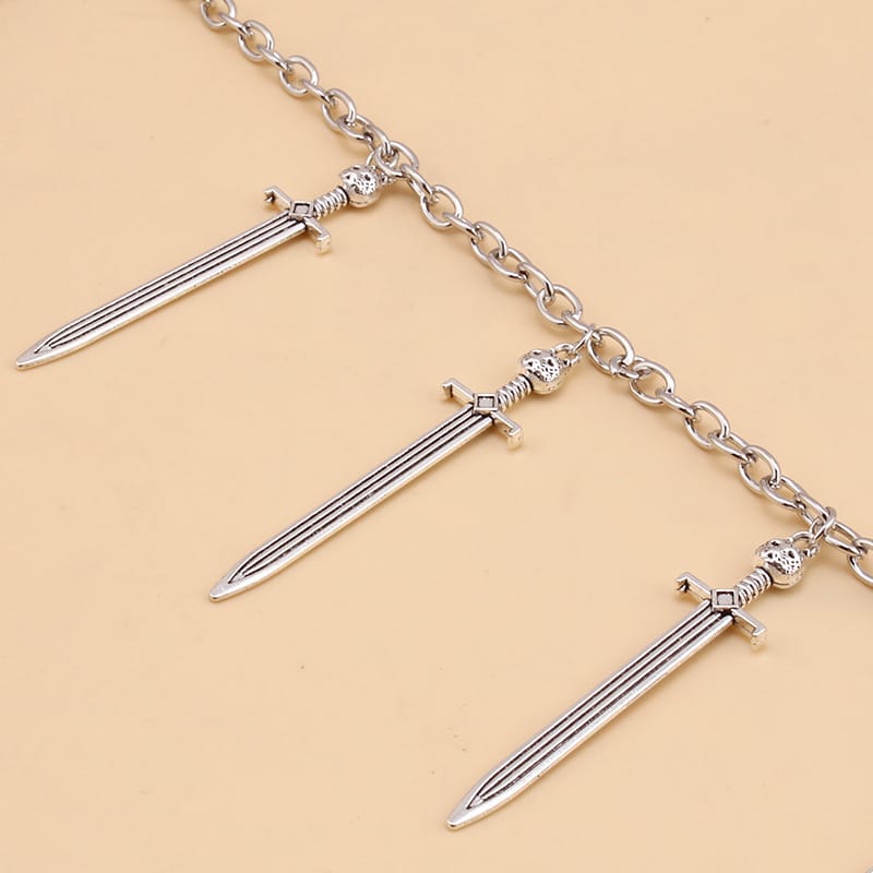Kobine Unisex Punk Sword Pendant Multilayer Waist Chain