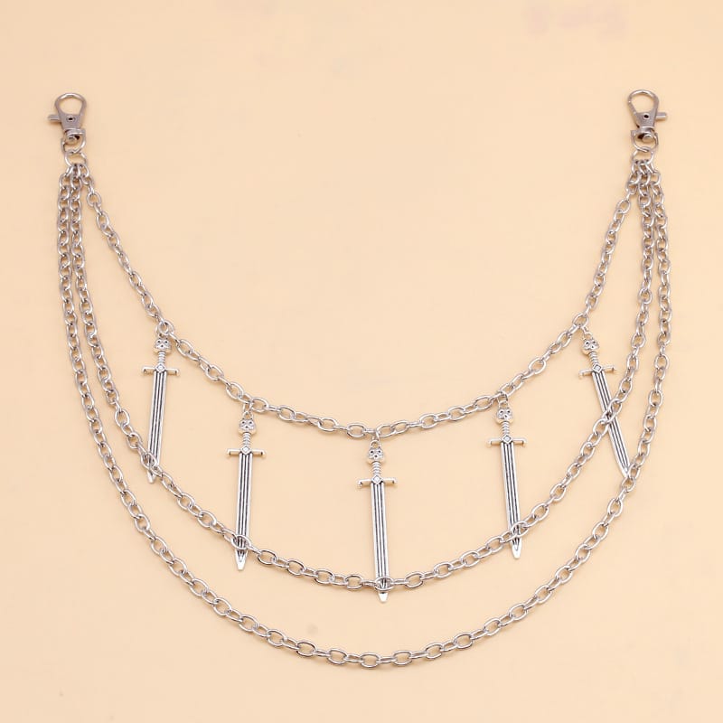 Kobine Unisex Punk Sword Pendant Multilayer Waist Chain
