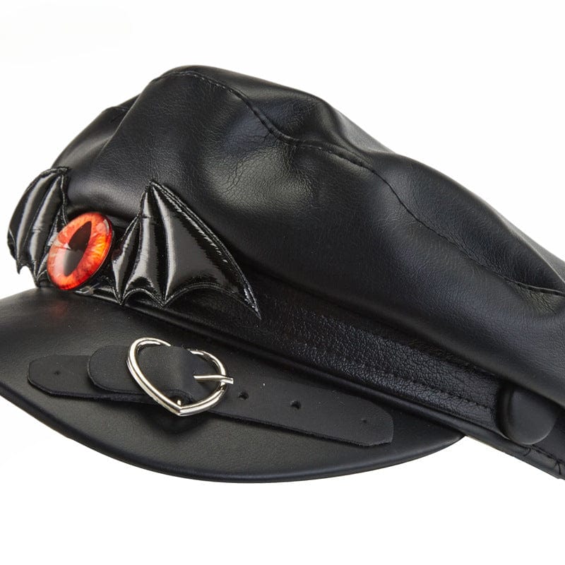 Kobine Unisex Steampunk Bat Faux Leather Beret Hat