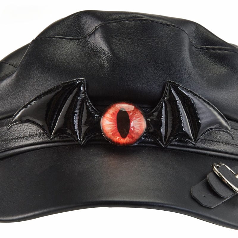 Kobine Unisex Steampunk Bat Faux Leather Beret Hat
