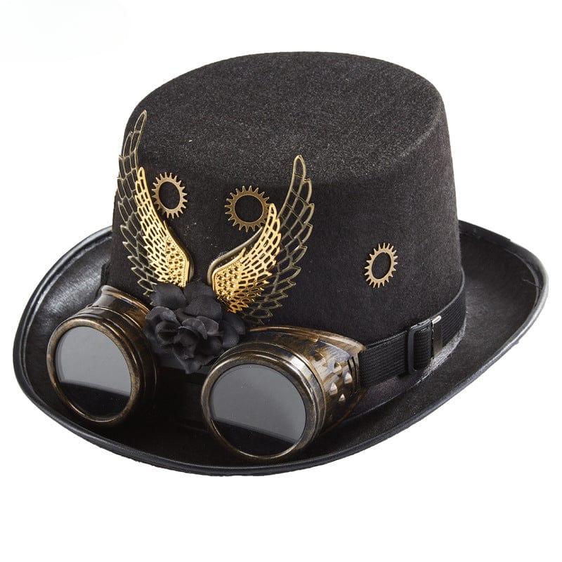 Kobine Unisex Steampunk Metal Feather Goggles Velvet Hat