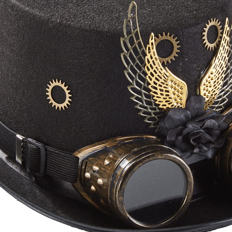 Kobine Unisex Steampunk Metal Feather Goggles Velvet Hat