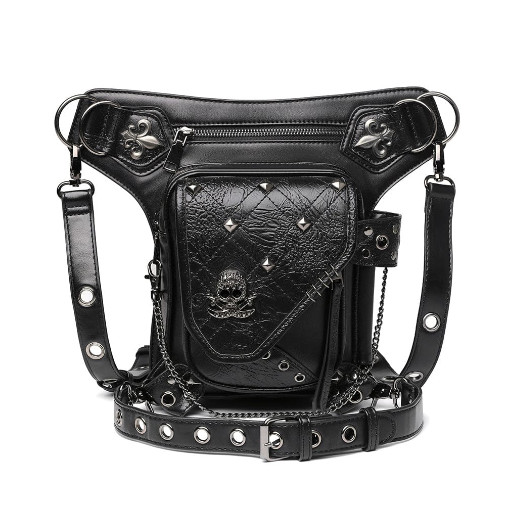 Kobine Unisex Steampunk Skull Studded Chain Waist Bag