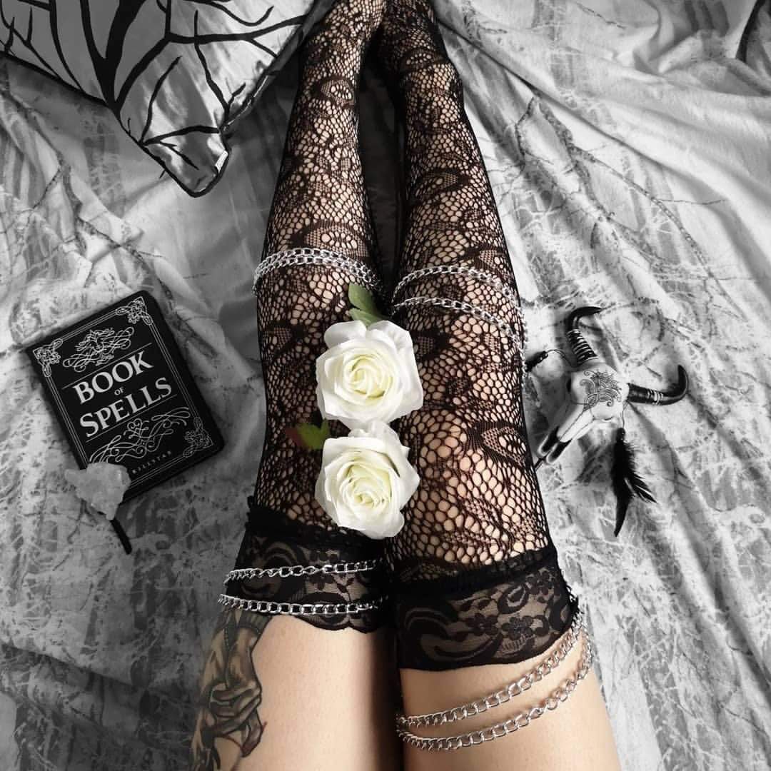 Floral Lace Stockings - White