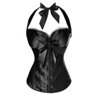 Top corsé estilo burlesque vintage de satén con cuello halter, varillas y cremallera para mujer de Kobine