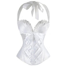 Top corsé estilo burlesque vintage de satén con cuello halter, varillas y cremallera para mujer de Kobine