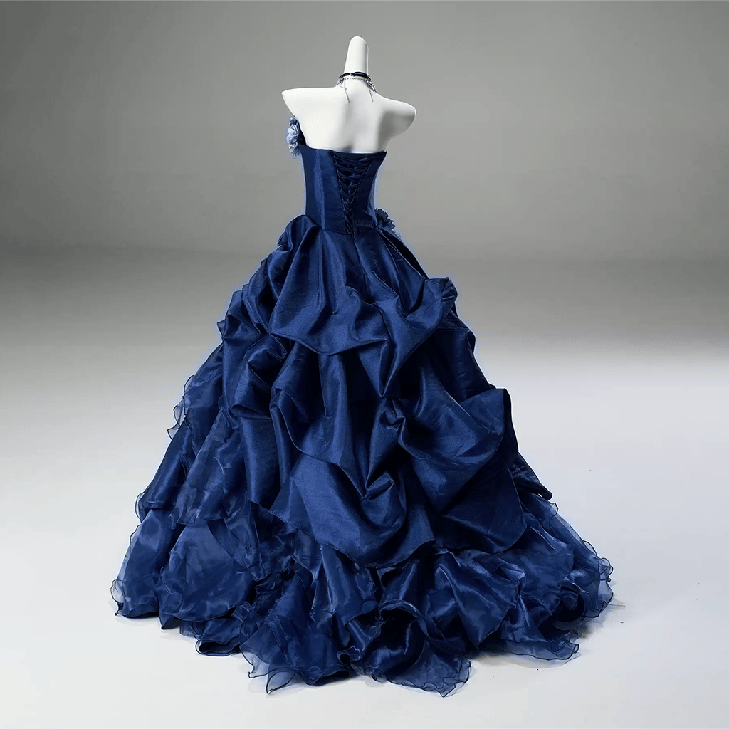 Kobine Women's Custom-made Gothic 3D Floral Layered Draped Strapless Ball Gown Graduation Dress