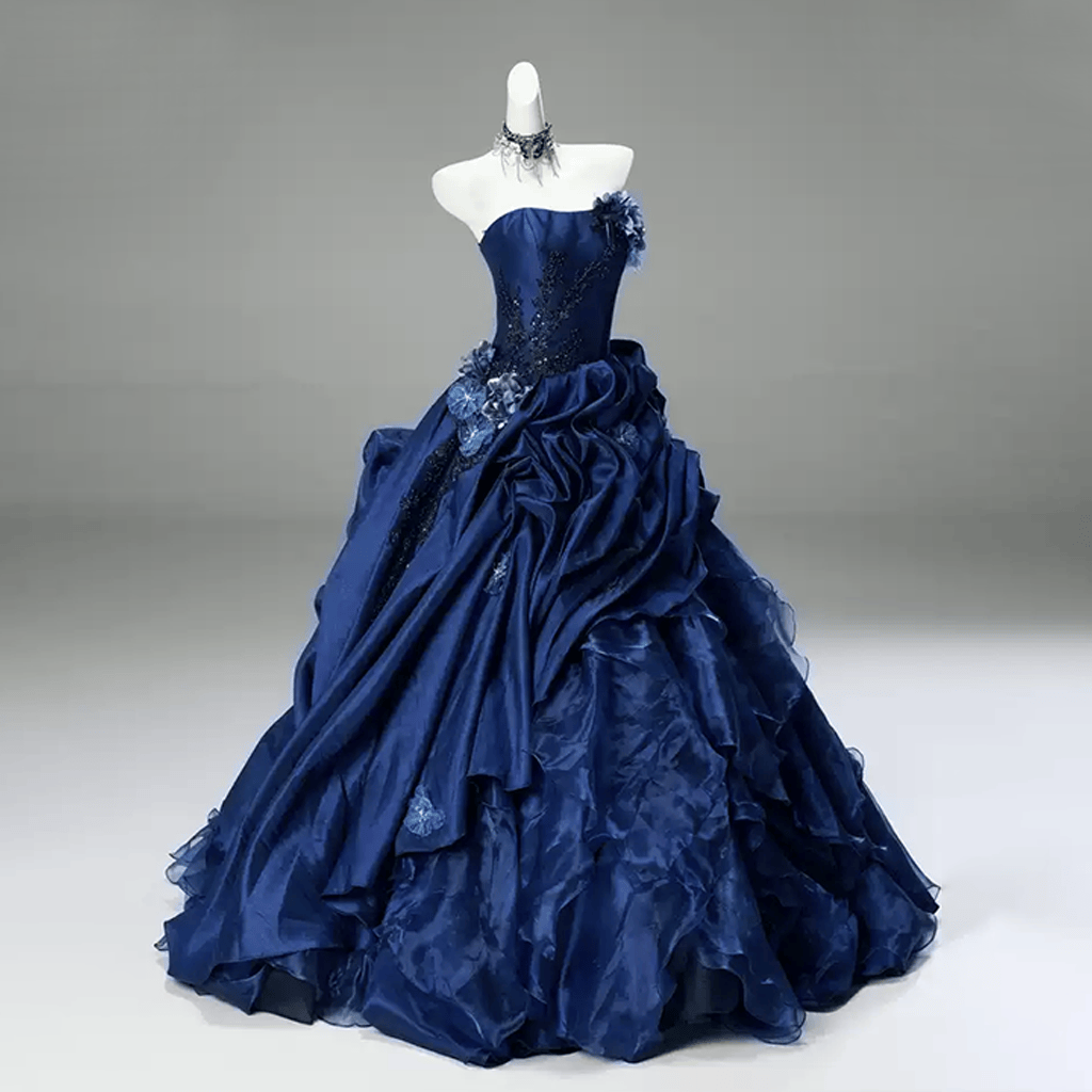 Kobine Women's Custom-made Gothic 3D Floral Layered Draped Strapless Ball Gown Graduation Dress