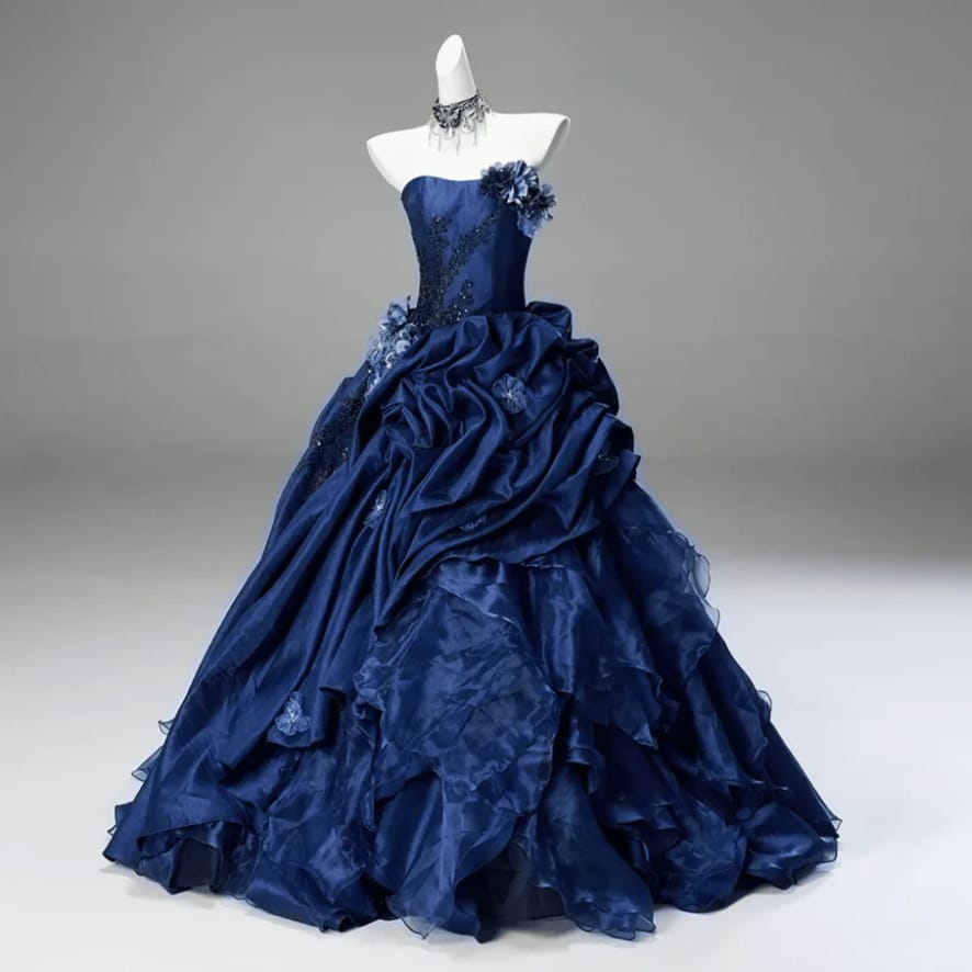Kobine Women's Custom-made Gothic 3D Floral Layered Draped Strapless Ball Gown Graduation Dress
