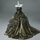 Kobine Women's Custom‑made Gothic Strapless Beaded Floral Draped Train Party Dress Wedding Dress