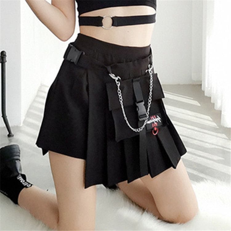 Kobine Women's Goth Irregular Plaid Mini Skirt With Small Pocket