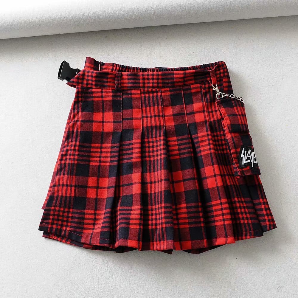 Women's Goth Irregular Plaid Mini Skirt With Small Pocket – Punk Design