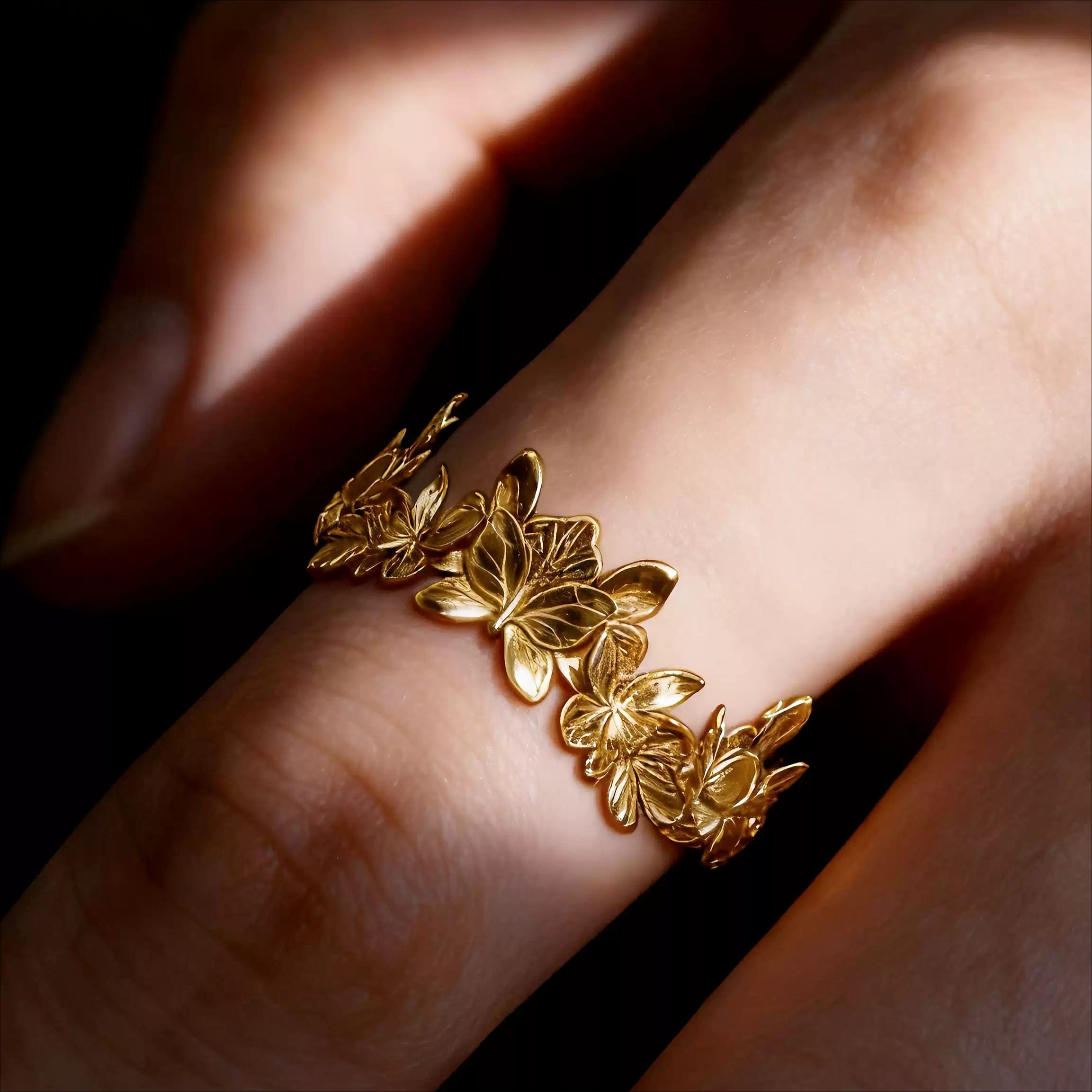 Kobine Women's Gothic 3D Butterfly Open Band Ring