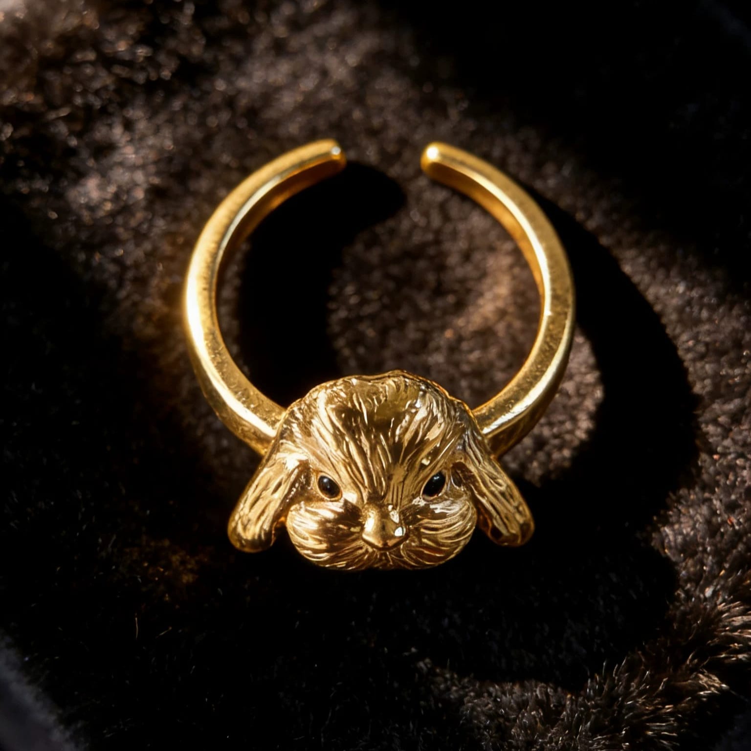Kobine Women's Gothic 3D Lop‑Eared Rabbit Head Open Band Ring