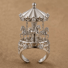 Kobine Women's Gothic 3D Rhinestone Carousel Open Band Ring