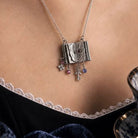 Kobine Women's Gothic 3D Rhinestone Key Floral Open‑Book Pendant Necklace