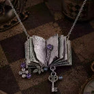 Kobine Women's Gothic 3D Rhinestone Key Floral Open‑Book Pendant Necklace