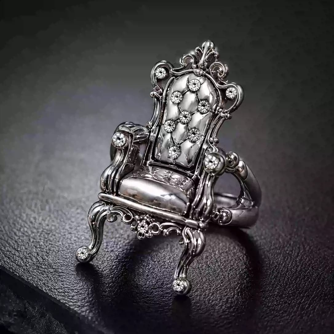 Kobine Women's Gothic 3D Throne Chair Open Band Ring
