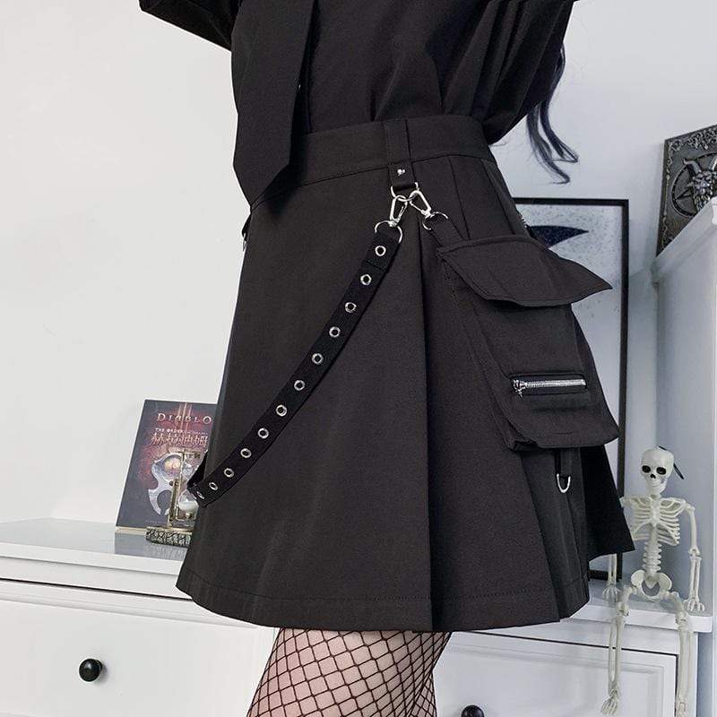 Kobine Women's Gothic A-line Skirts With Detachable Eyelets Belt&Pocket