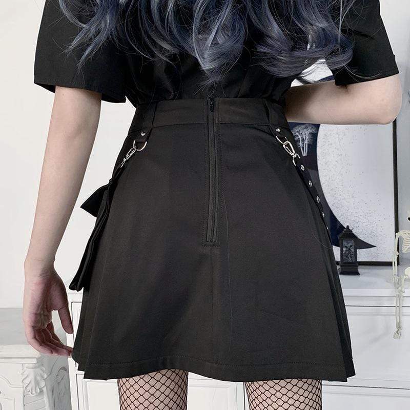 Kobine Women's Gothic A-line Skirts With Detachable Eyelets Belt&Pocket