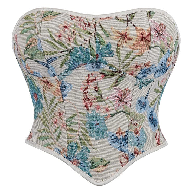 Kobine Women's Gothic Apricot Flower Jacquard Lace-up Overbust Corset