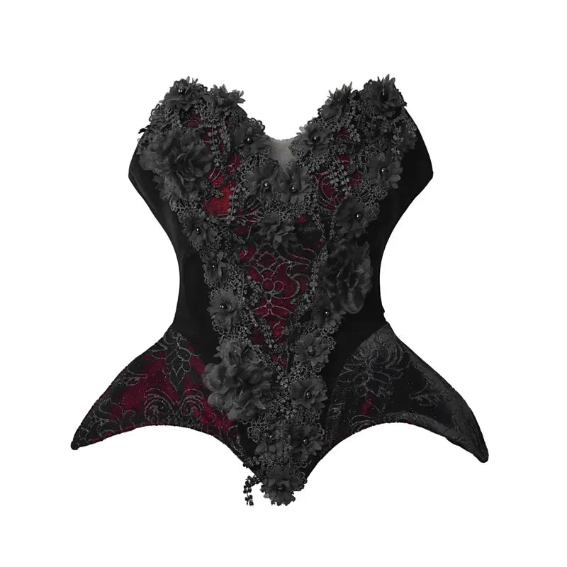 Women's Gothic Beaded Floral Two‑Tone Irregular Overbust Corset - Punk Design