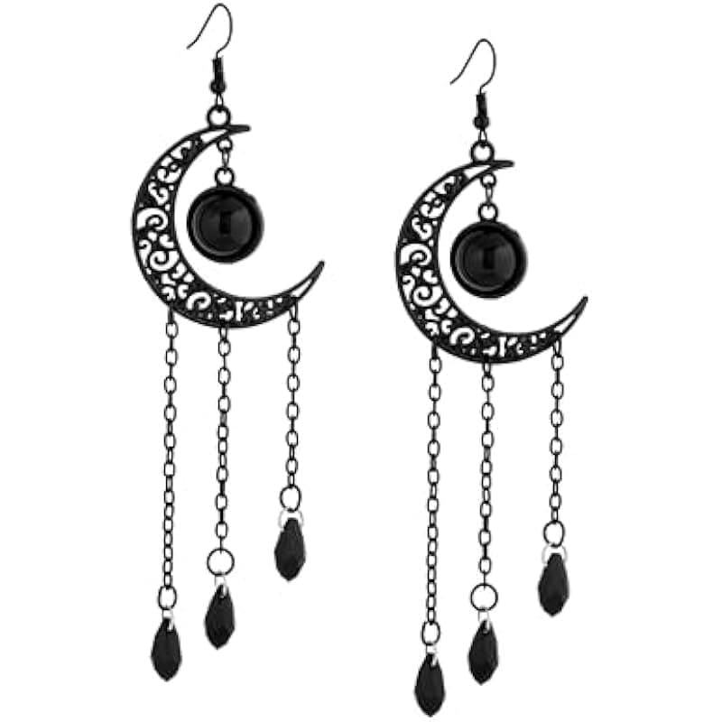 Kobine Women's Gothic Black Moon Drop Dangle Earrings