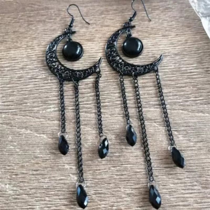 Kobine Women's Gothic Black Moon Drop Dangle Earrings