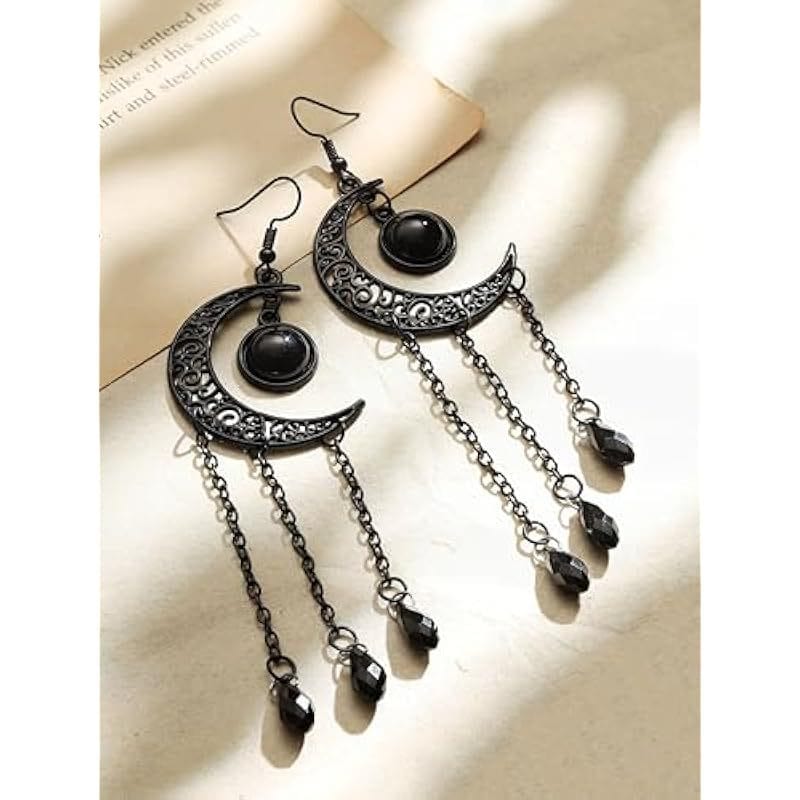 Kobine Women's Gothic Black Moon Drop Dangle Earrings