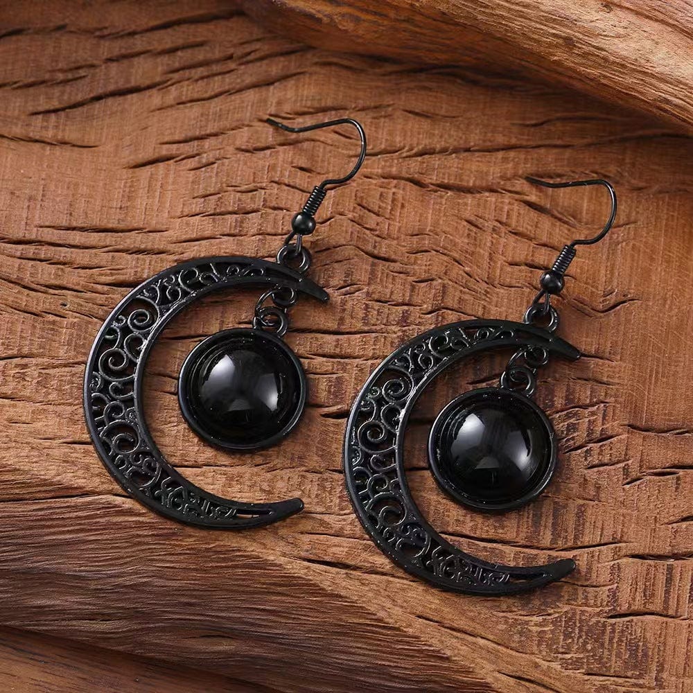 Kobine Women's Gothic Black Moon Earrings