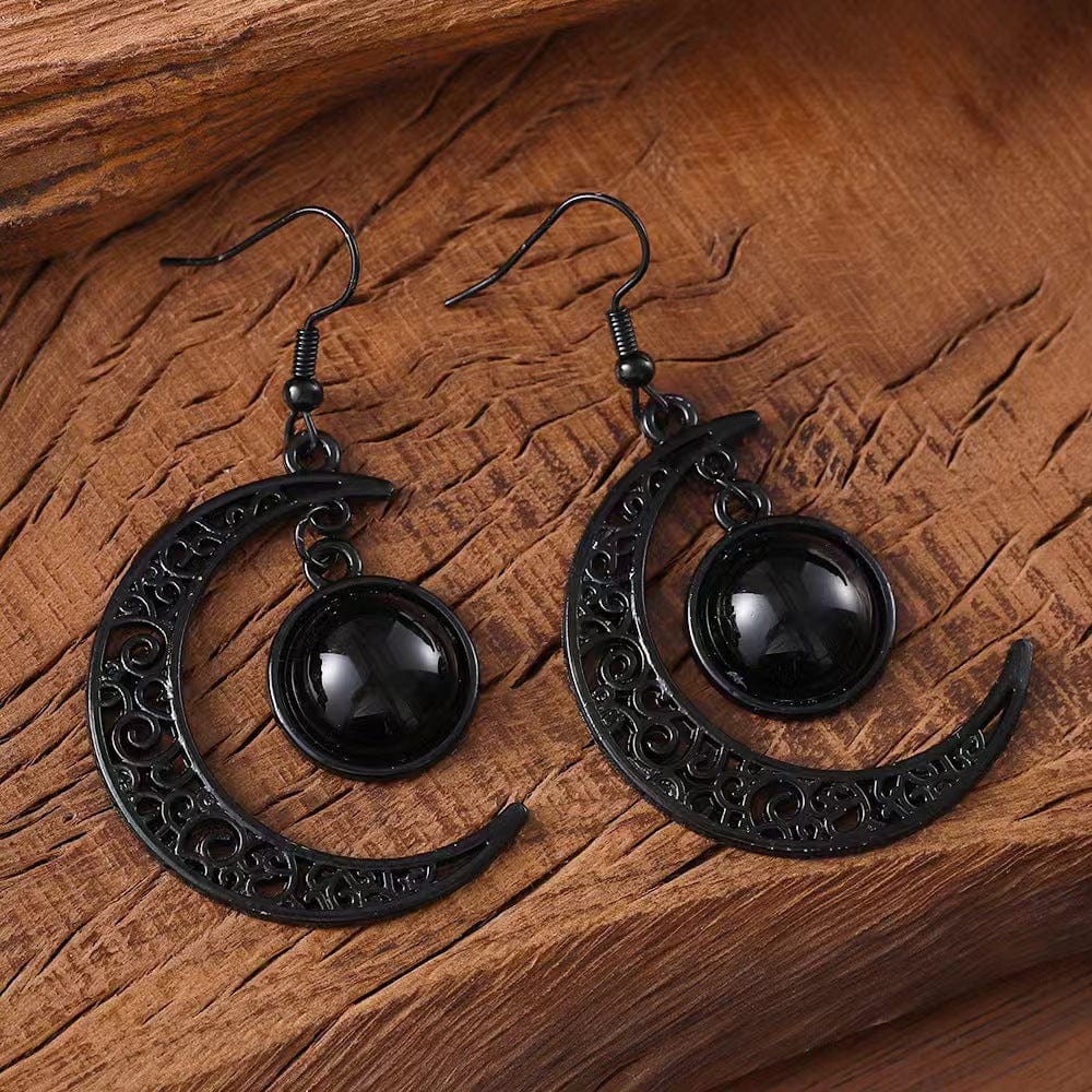 Kobine Women's Gothic Black Moon Earrings