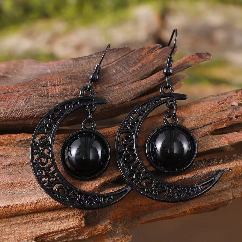 Kobine Women's Gothic Black Moon Earrings