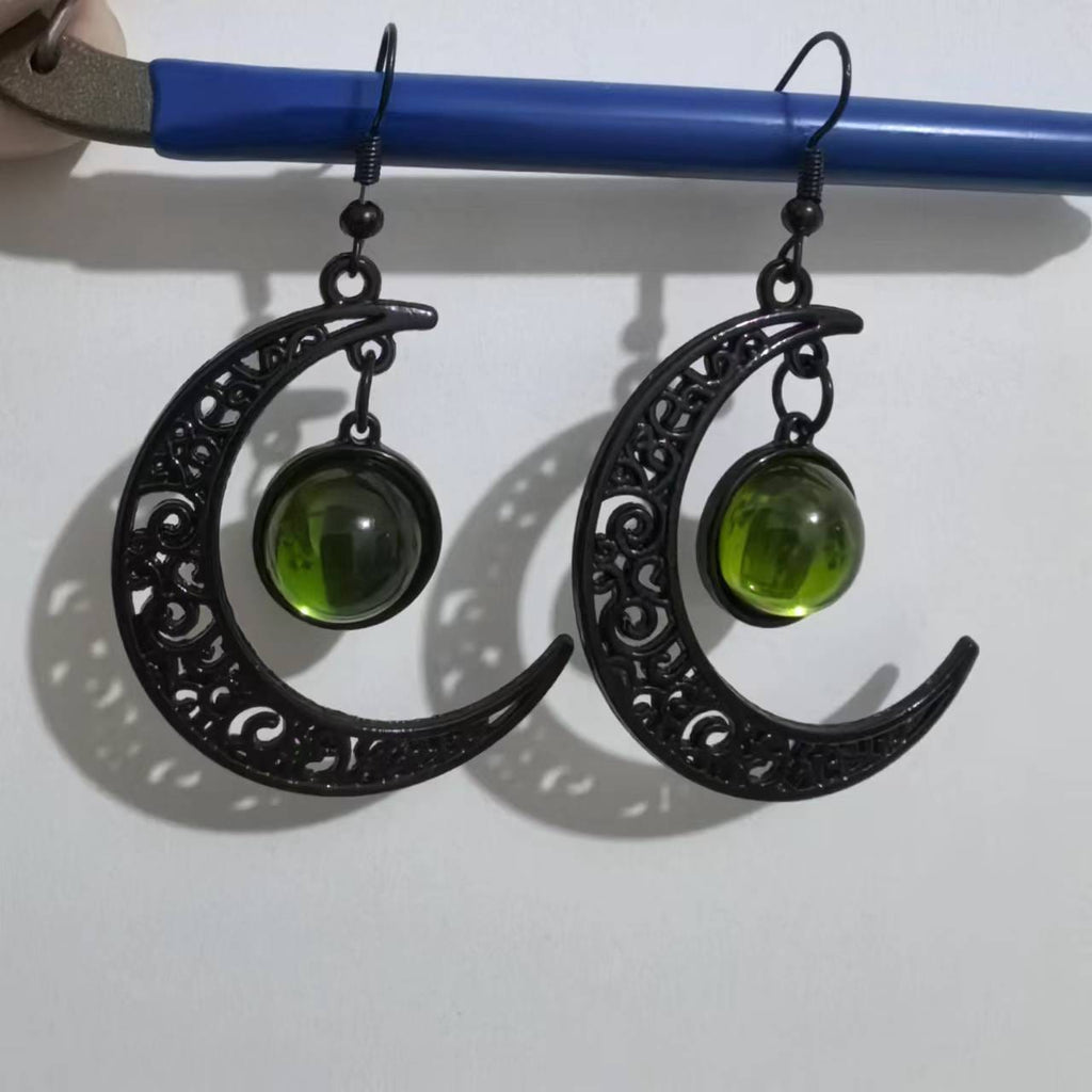 Kobine Women's Gothic Black Moon Earrings