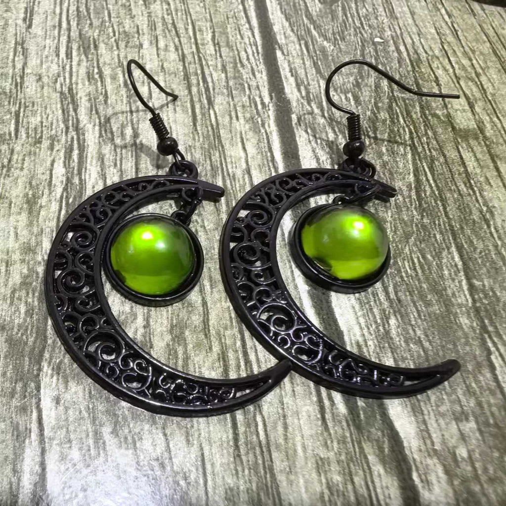 Kobine Women's Gothic Black Moon Earrings