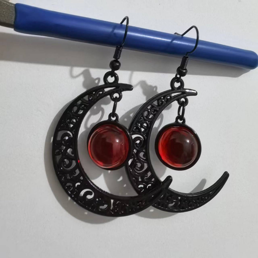 Kobine Women's Gothic Black Moon Earrings