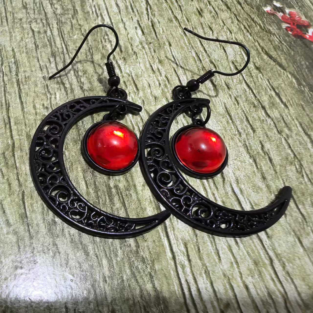 Kobine Women's Gothic Black Moon Earrings