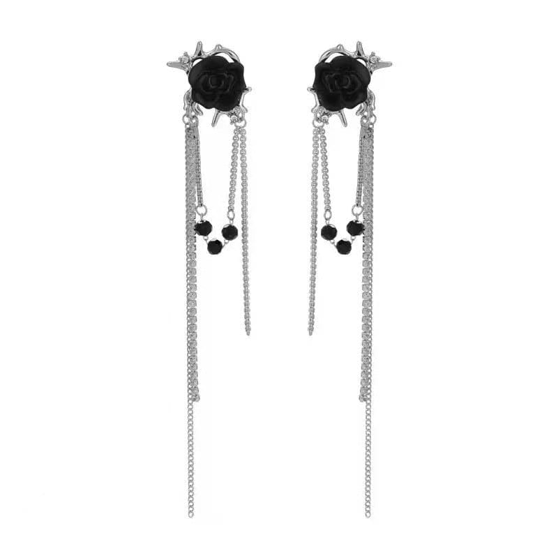 Damskie kolczyki z gotyckim czarnym łańcuszkiem Kobine z różą