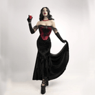 Kobine Damen Gothic Maxirock mit Fischschwanz und schwarzer Rose