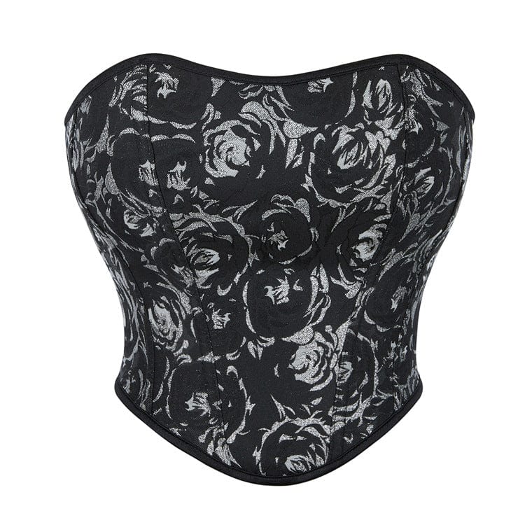 Kobine Women's Gothic Black Rose Printed Overbust Corsets