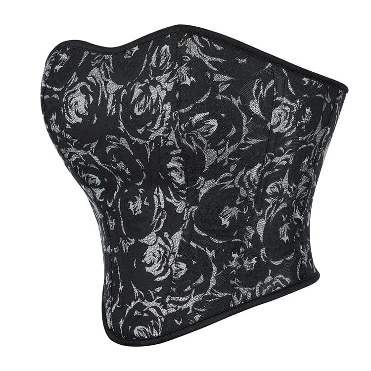 Kobine Women's Gothic Black Rose Printed Overbust Corsets