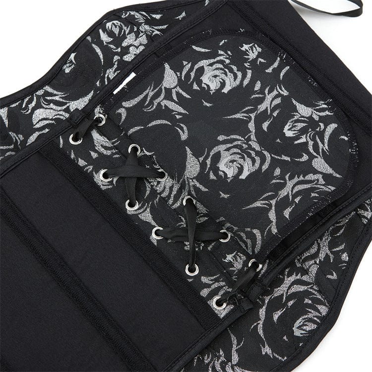 Kobine Women's Gothic Black Rose Printed Overbust Corsets