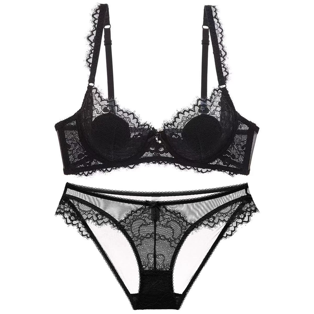 Kobine Women's Gothic Bowknot Sheer Lace Lingerie Set