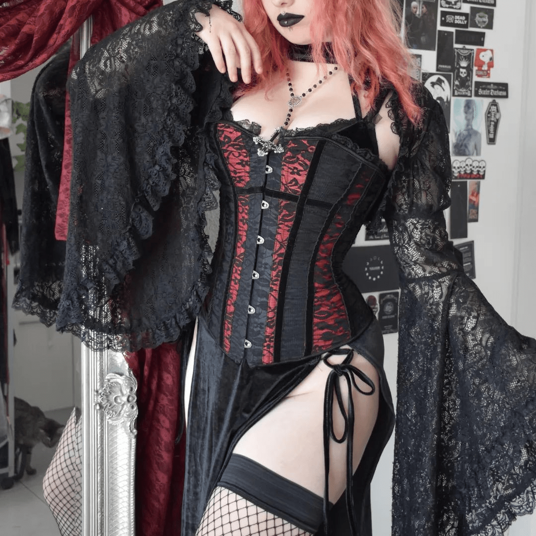 Corsetto Gotico Basco Per Donna Con Lacci, Overbust Disossato, Taglie Forti Dalla 6 Alla 24