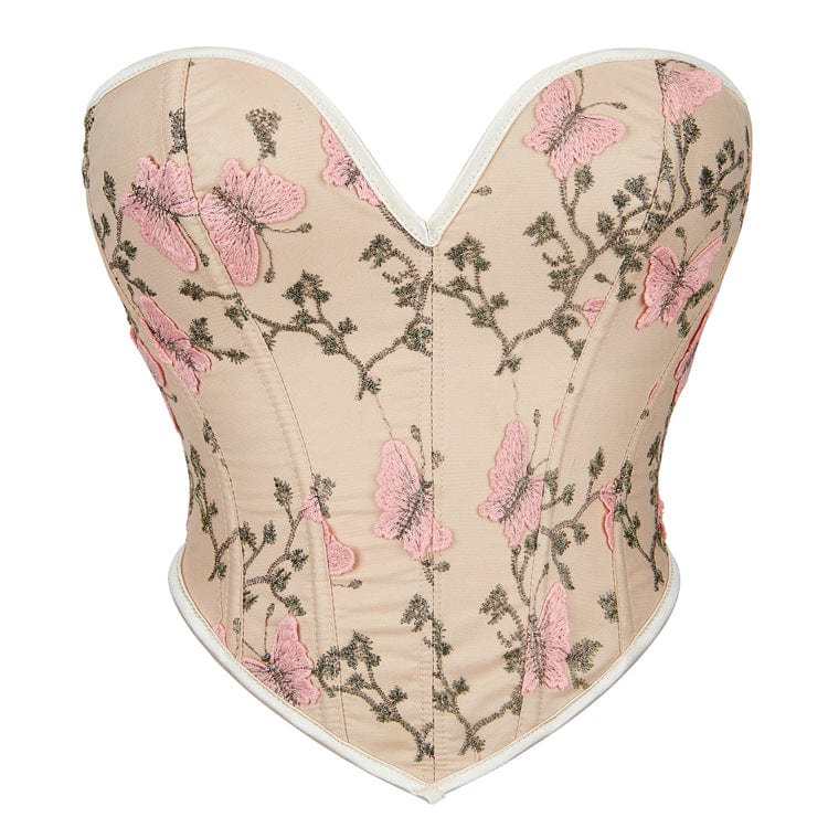Kobine Women's Gothic Butterfly Embroidered Overbust Corset