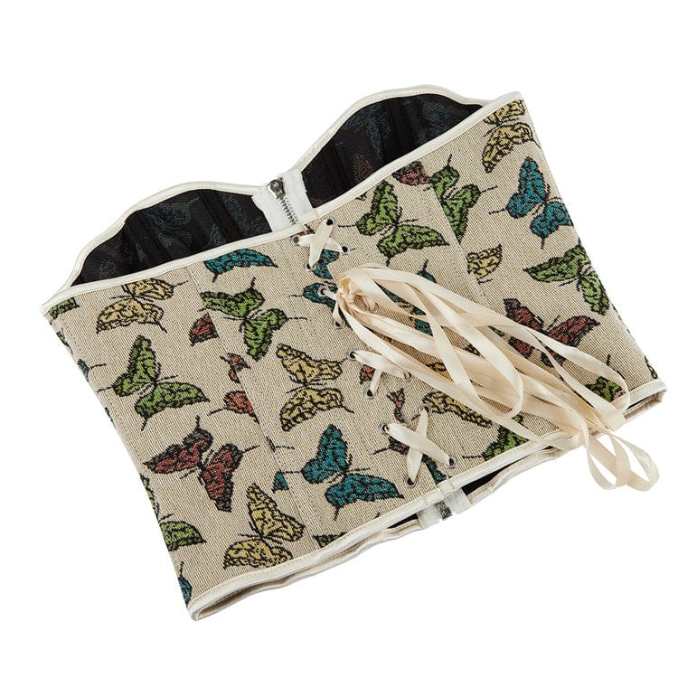 Corsetto sopra il seno con cerniera frontale e stampa a farfalla gotica da donna Kobine