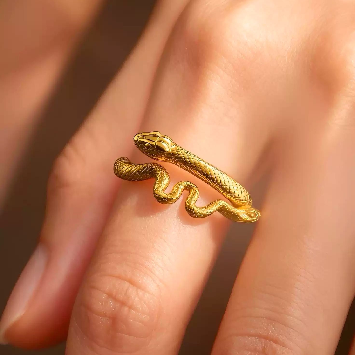 Kobine Women's Gothic Carved Snake Open Band Ring