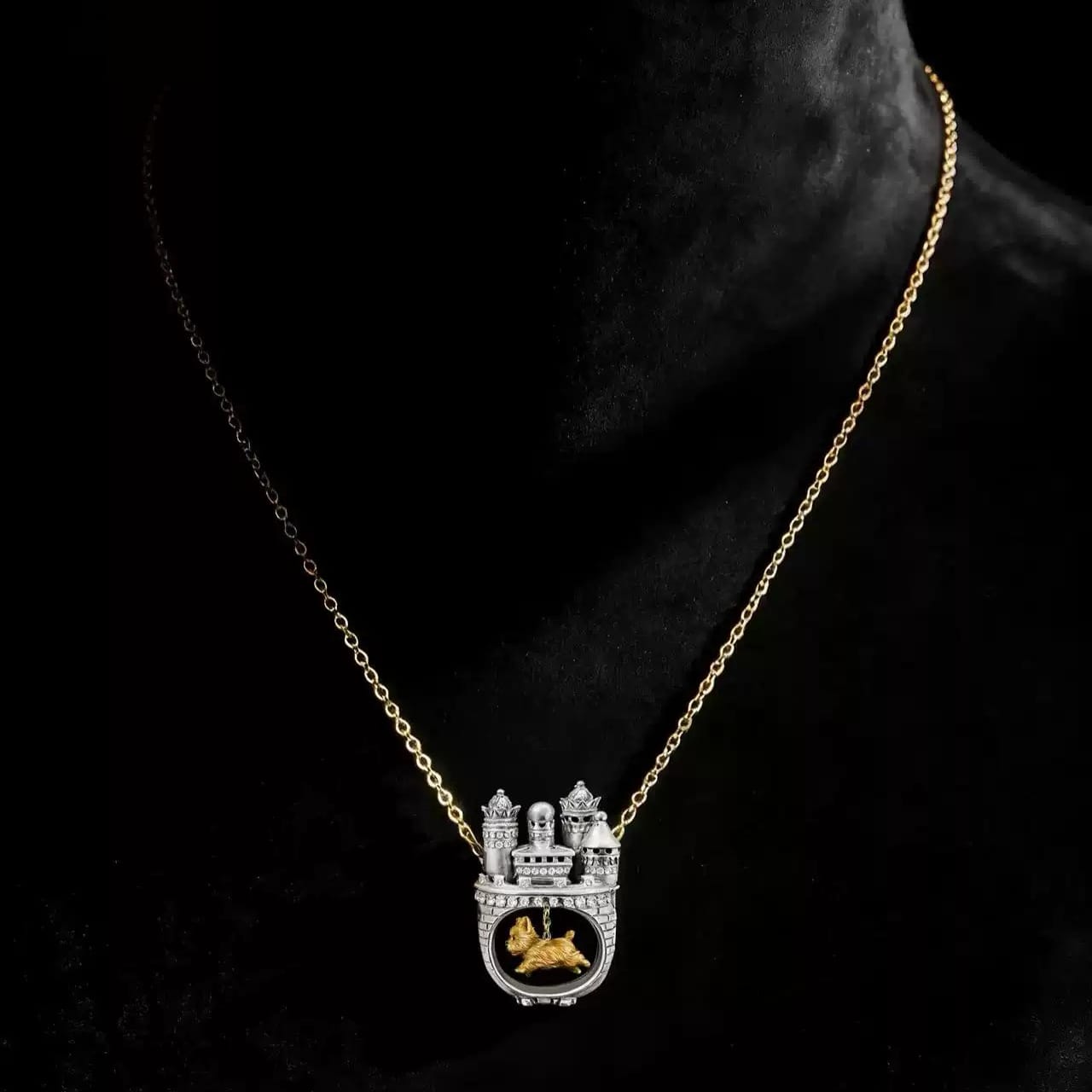 Kobine Women's Gothic Castle & Dog Pendant Necklace