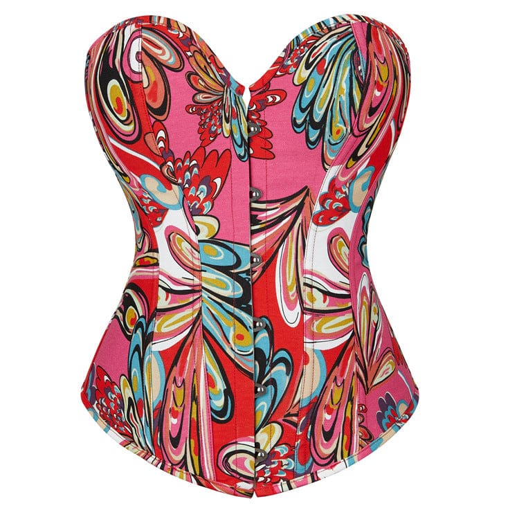 Kobine Women's Gothic Colorful Floral Printed Overbust Corset