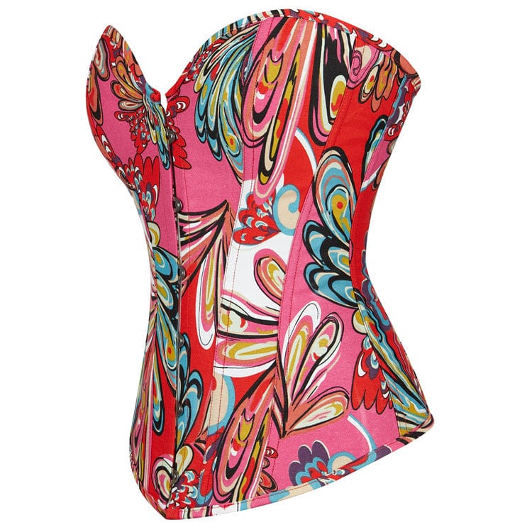 Corsetto overbust stampato floreale colorato da donna in stile gotico Kobine